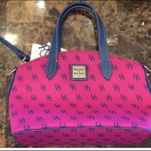 Dooney and Bourke fuscia satchel/ blue handles.